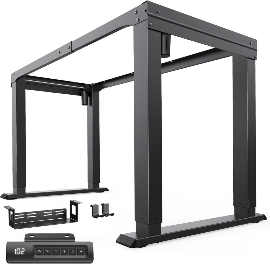 HUANUO 4 Legs Standing Desk Frame, Dual Motor Height Adjustable Electric Sit Stand Desk Frame for Home & Office,